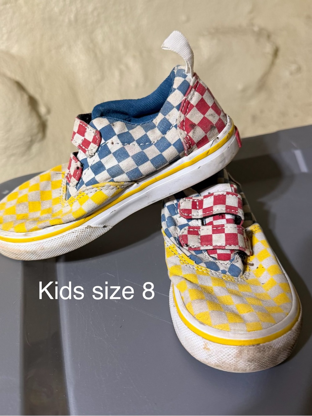 Vans Kids Checkerboard Slip-On Sneakers in Yellow, Blue & Red